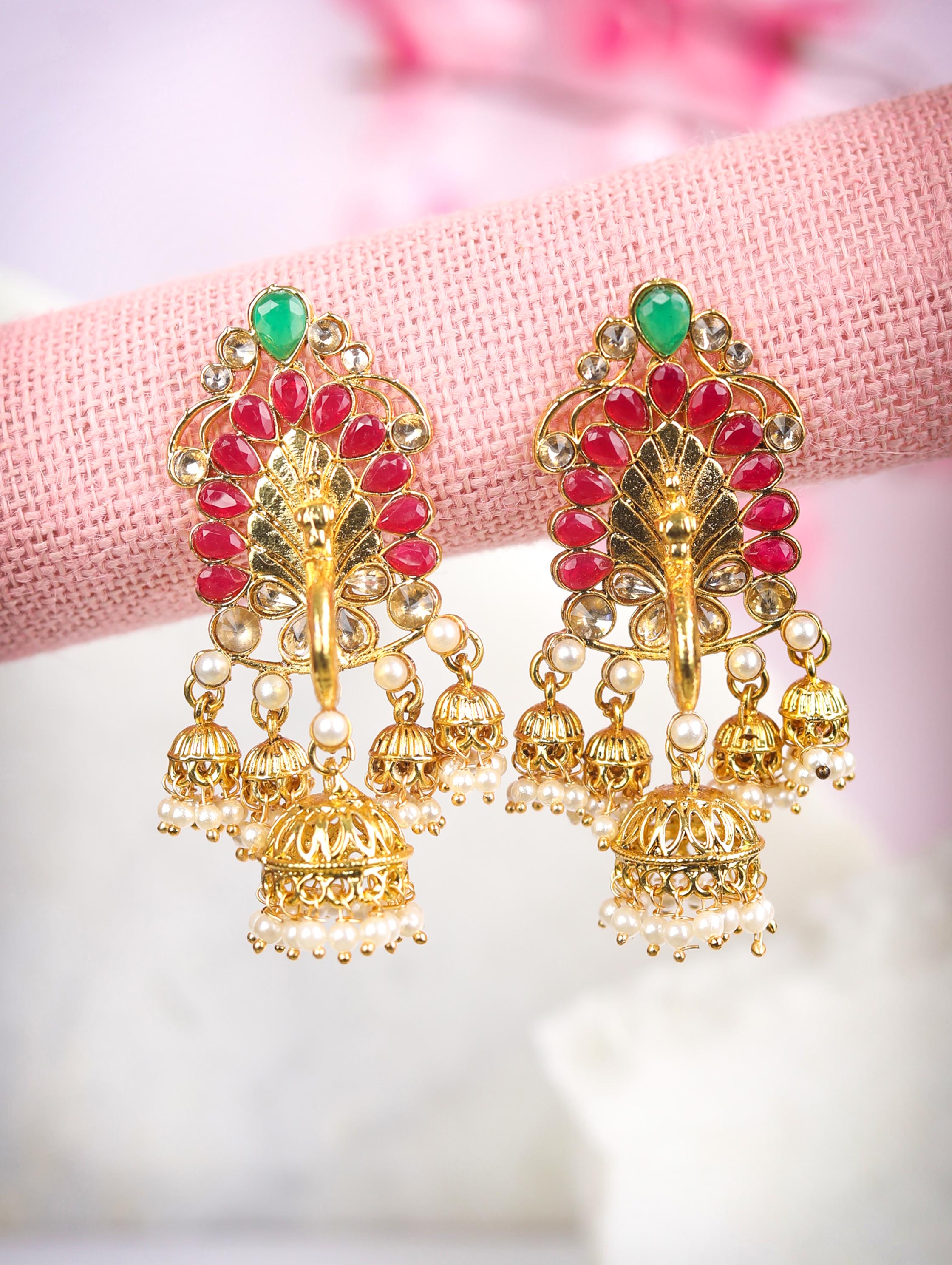 Jhumka Earrings Gold Tone Multi Color Crystal Accent Traditional Earrings  Jewelr | eBay