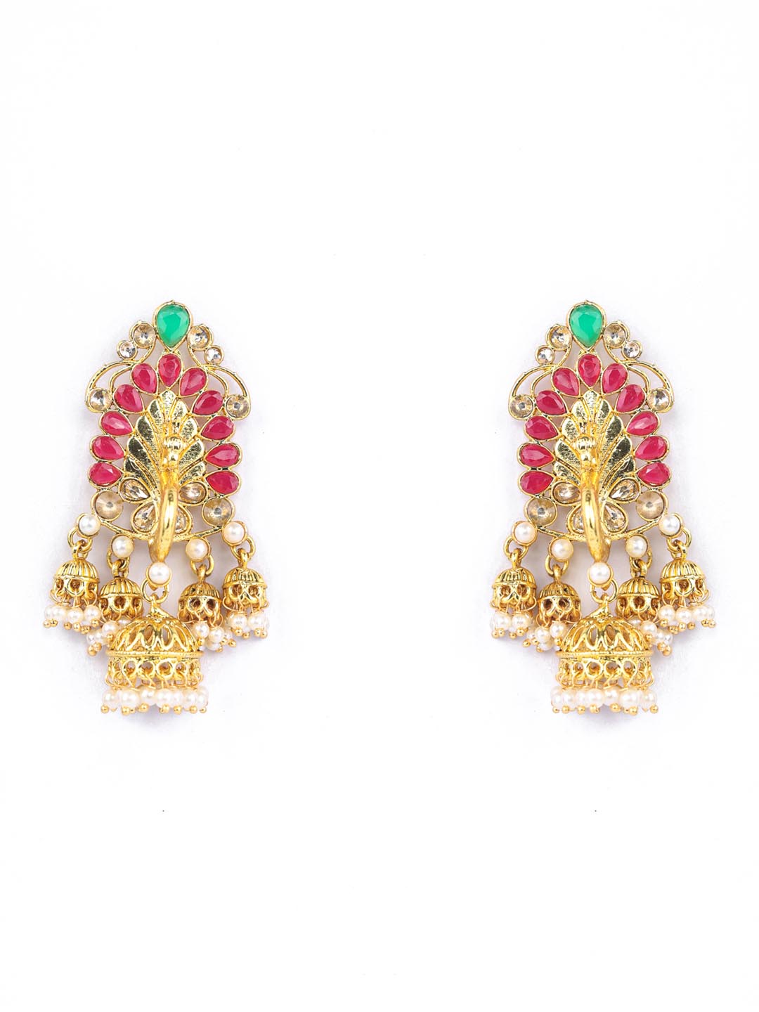 Multi-Color Kundan Pearls Gold Plated Jhumka Earring