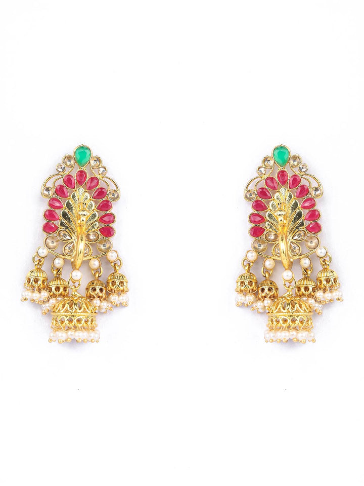 Multi-Color Kundan Pearls Gold Plated Jhumka Earring