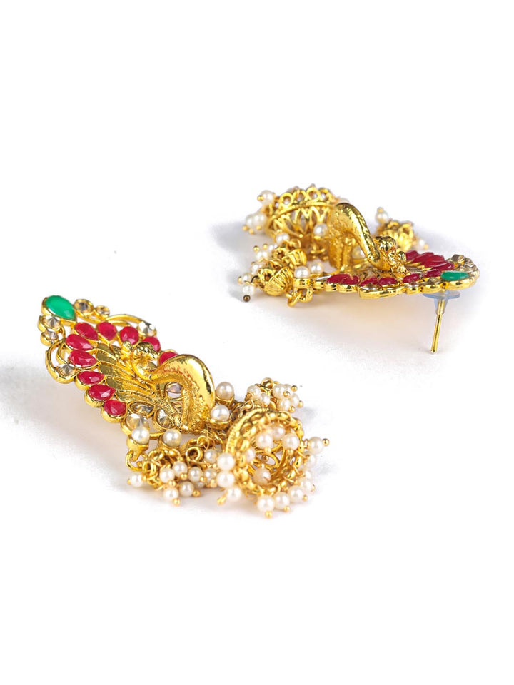 Multi-Color Kundan Pearls Gold Plated Jhumka Earring