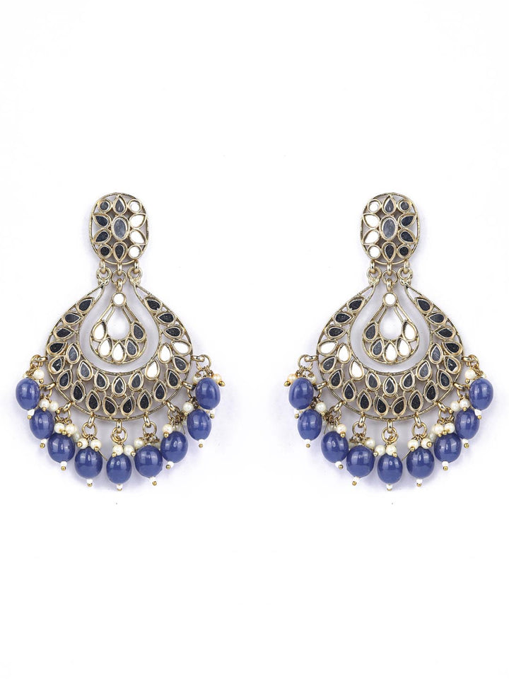 Pearls Sapphire Mirror Studded Gold Plated Chandbali Earring