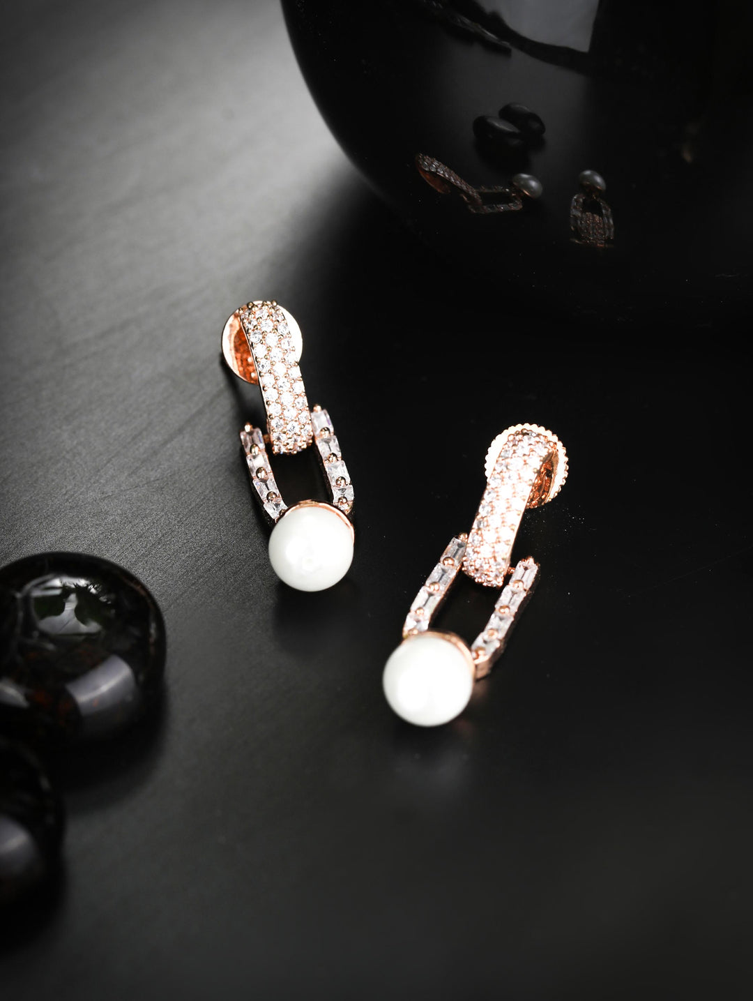 White American Diamond Rose Gold Plated Drop Earring