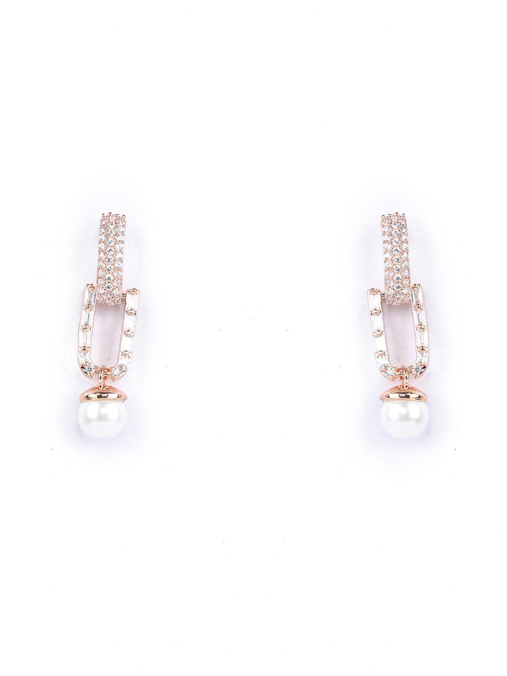 White American Diamond Rose Gold Plated Drop Earring