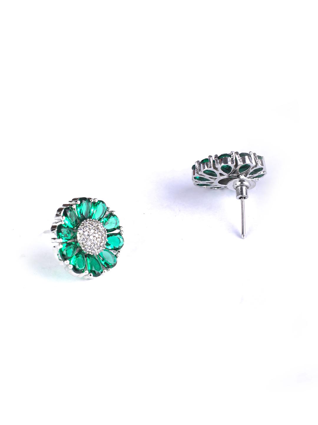 Green American Diamond Cubic Zirconia Silver Plated Stud Earring