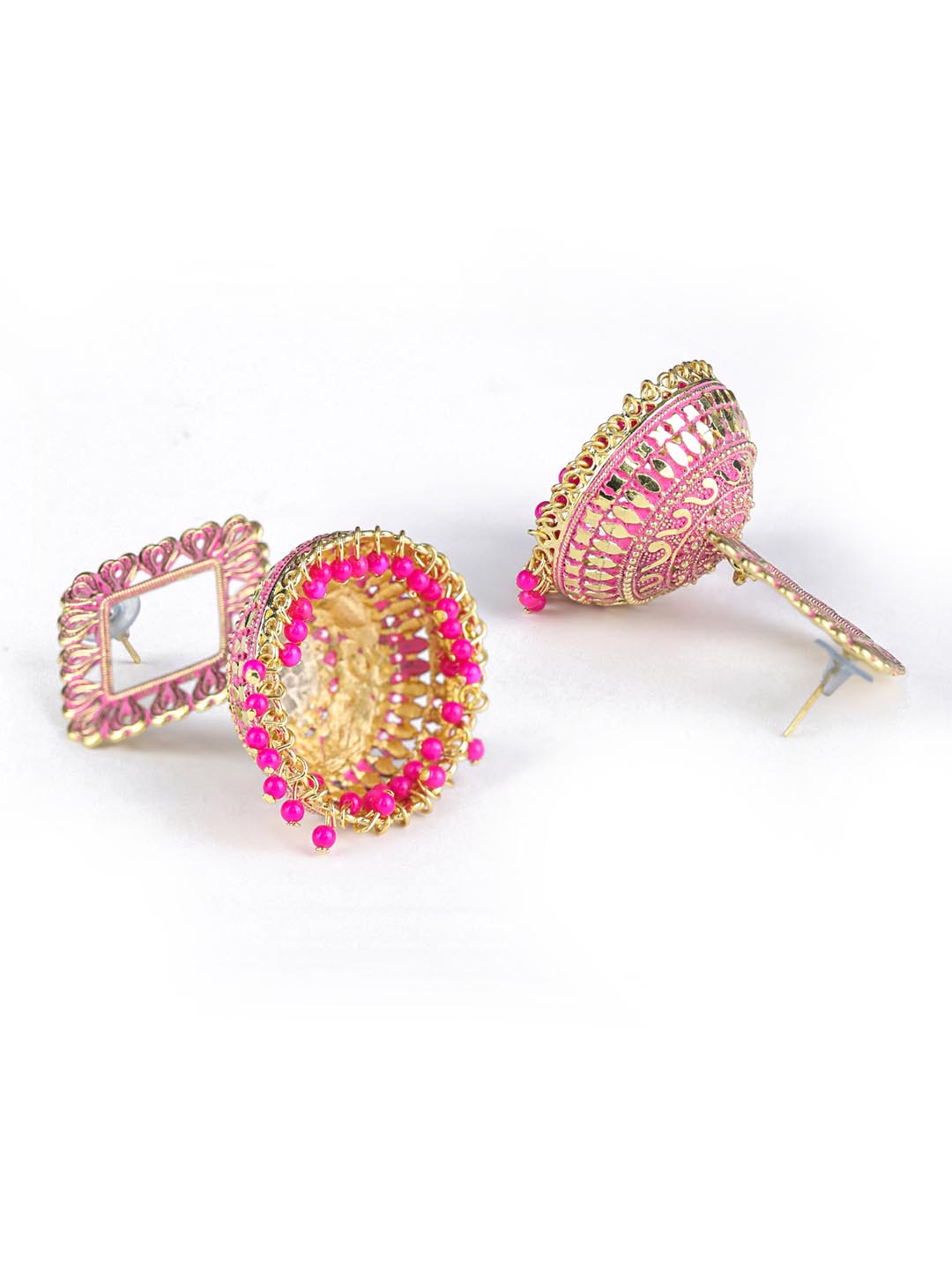 Pink Gold Plated Jhumka Earring