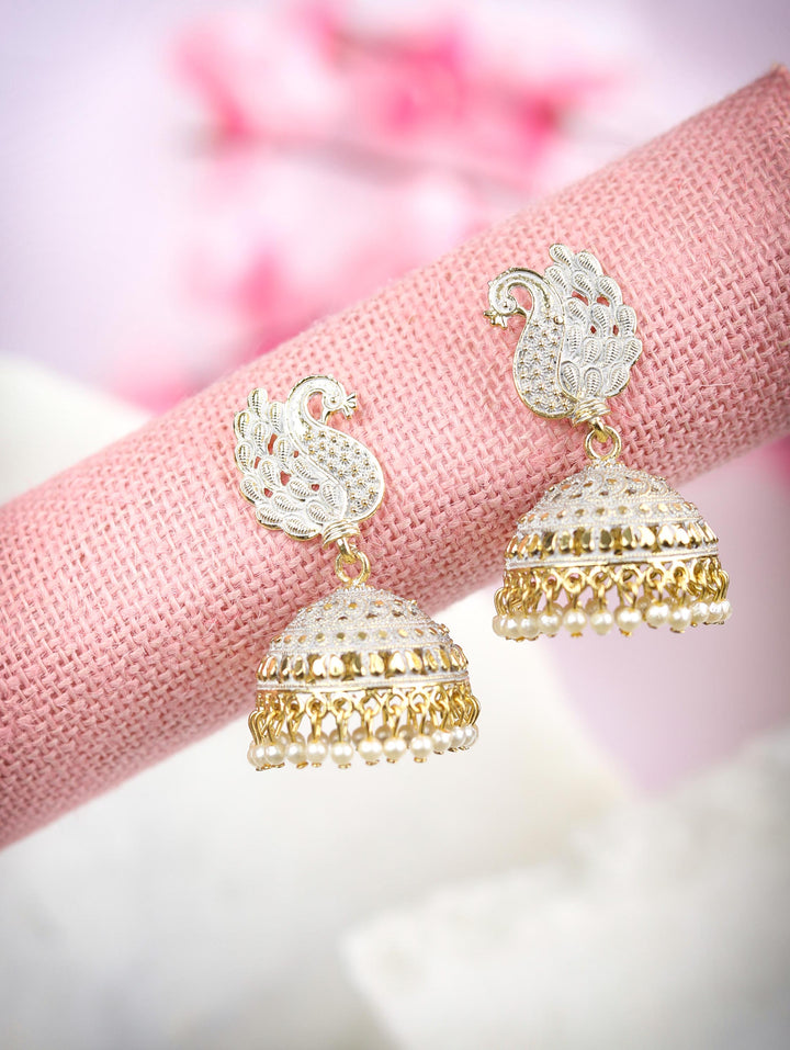 Grey Gold Plated Peacock Jhumka Earring