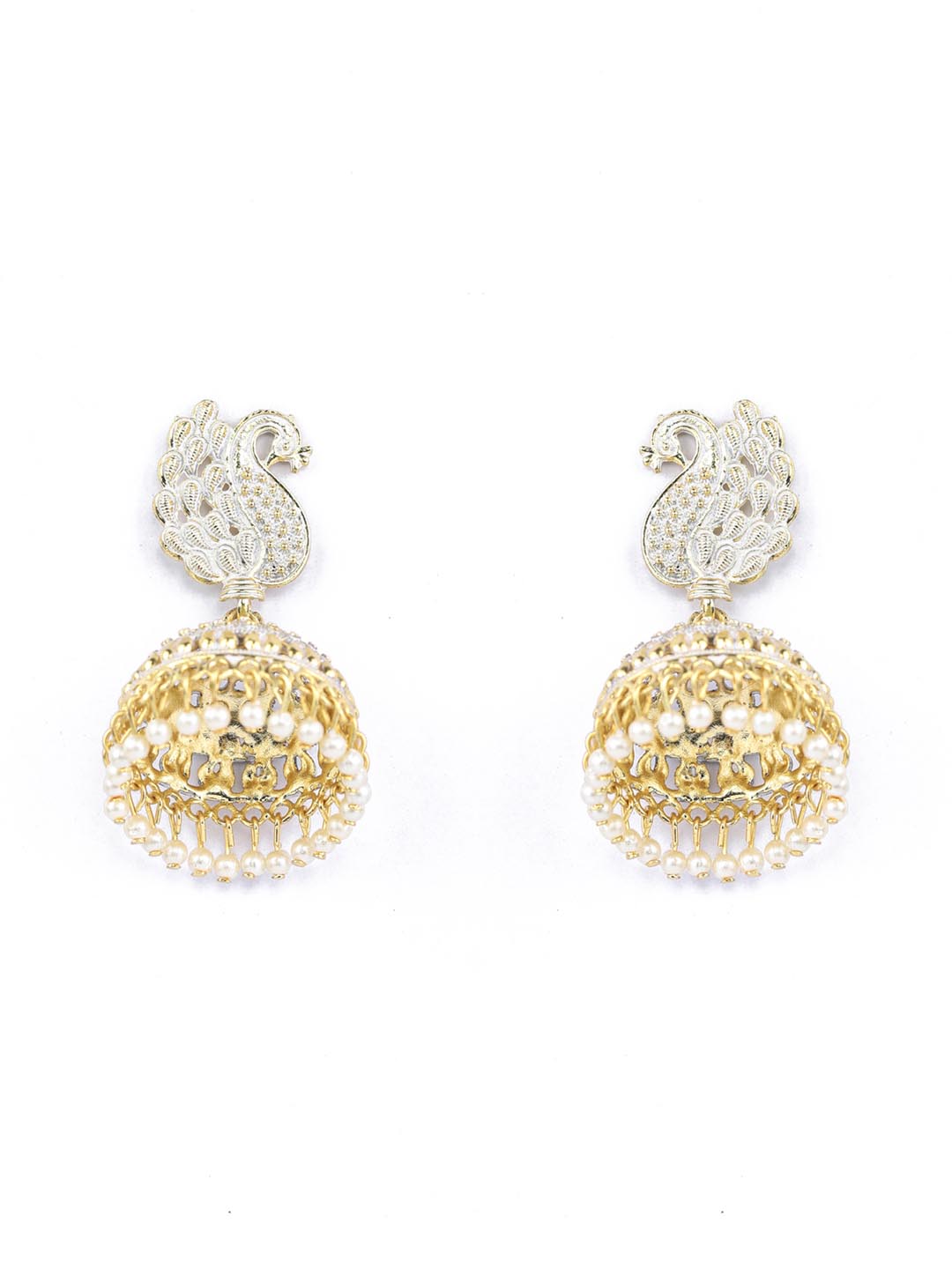 Grey Gold Plated Peacock Jhumka Earring