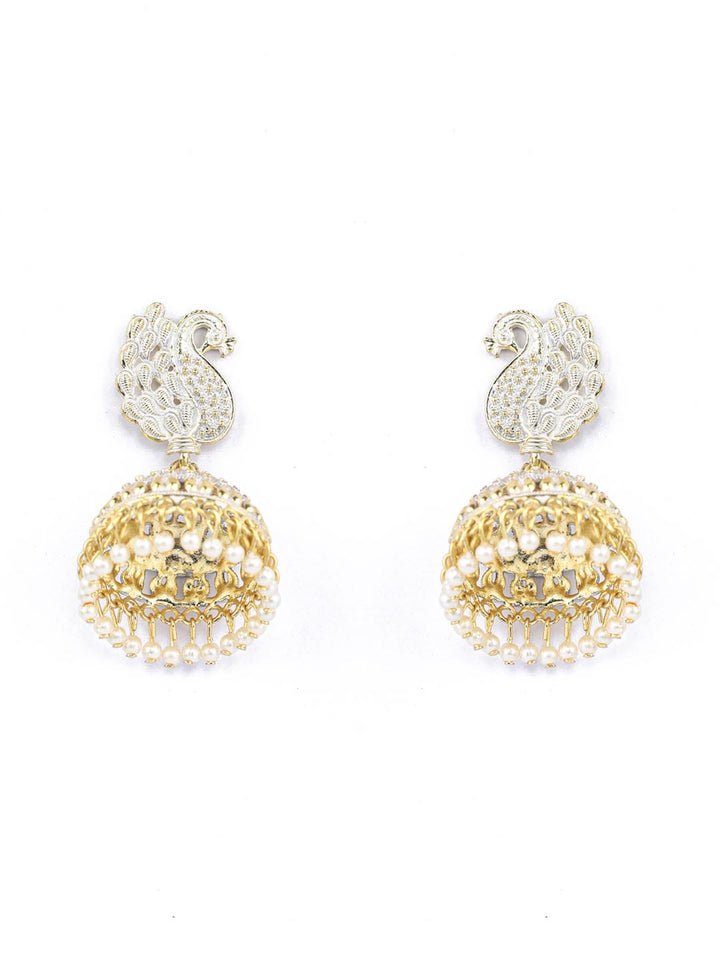 Grey Gold Plated Peacock Jhumka Earring