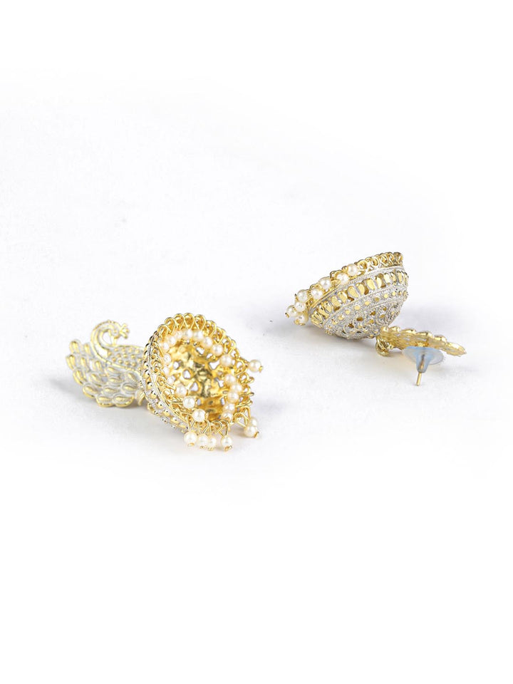 Grey Gold Plated Peacock Jhumka Earring