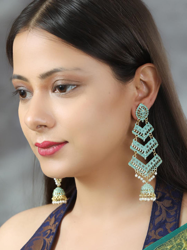 Green Gold Plated Jhumka Earring