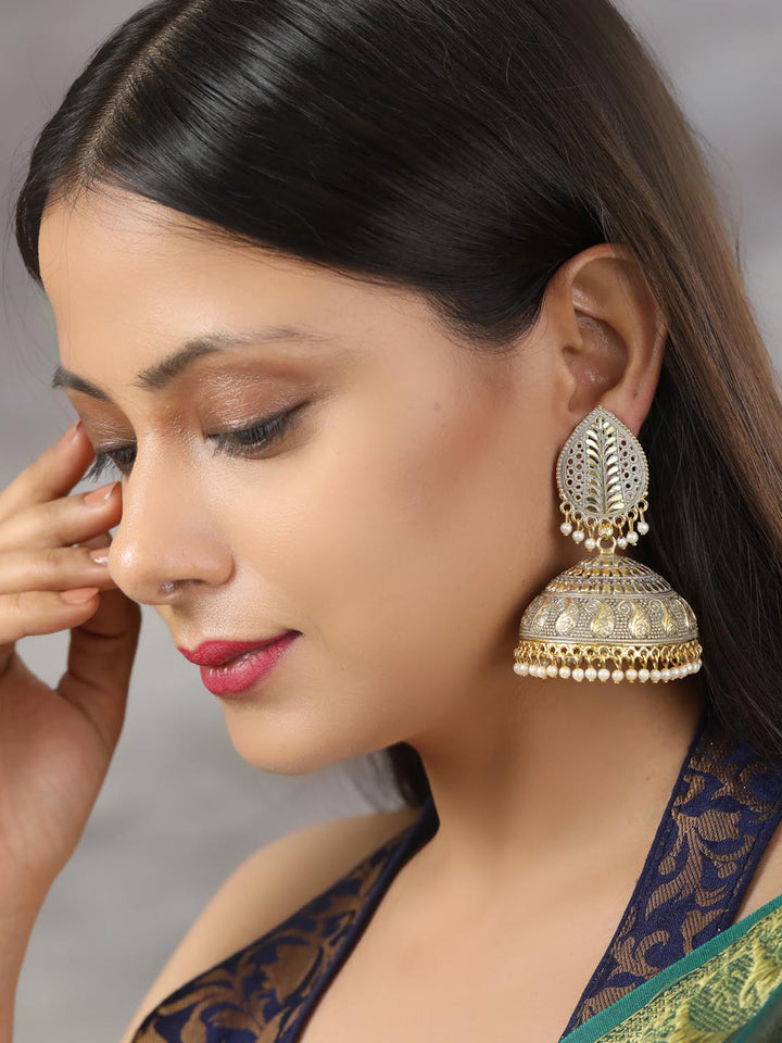 Grey Gold Plated Jhumka Earring