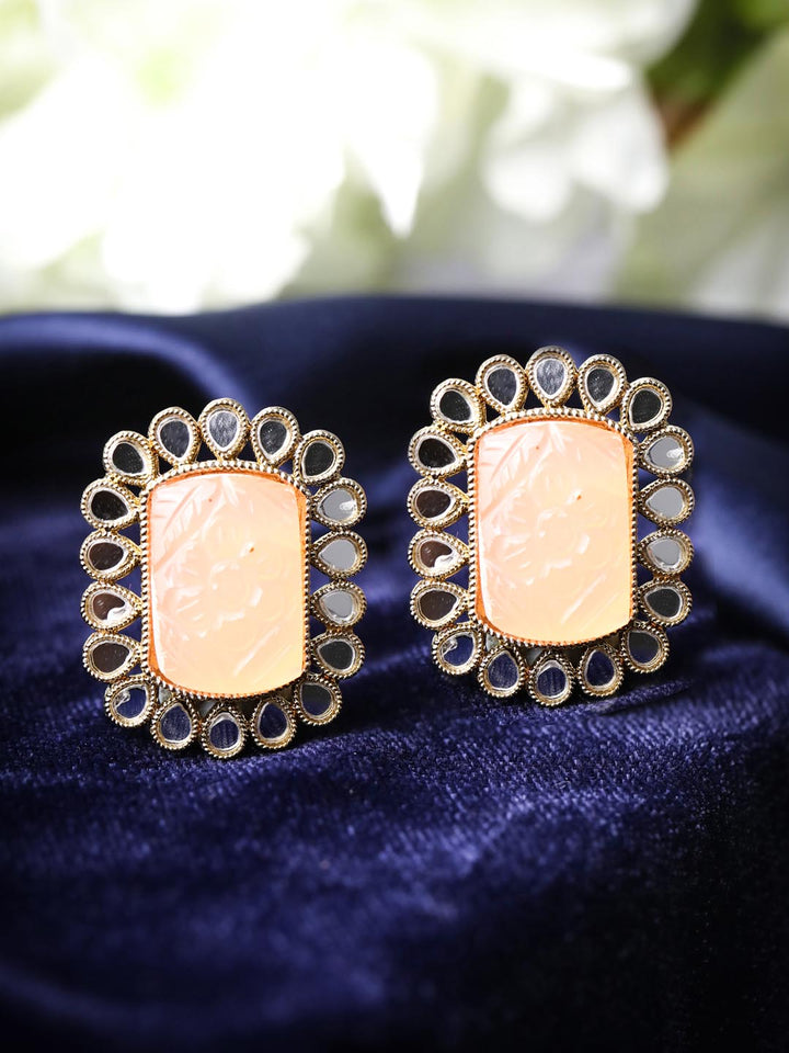 Orange Mirror Stones Gold Plated Stud Earring