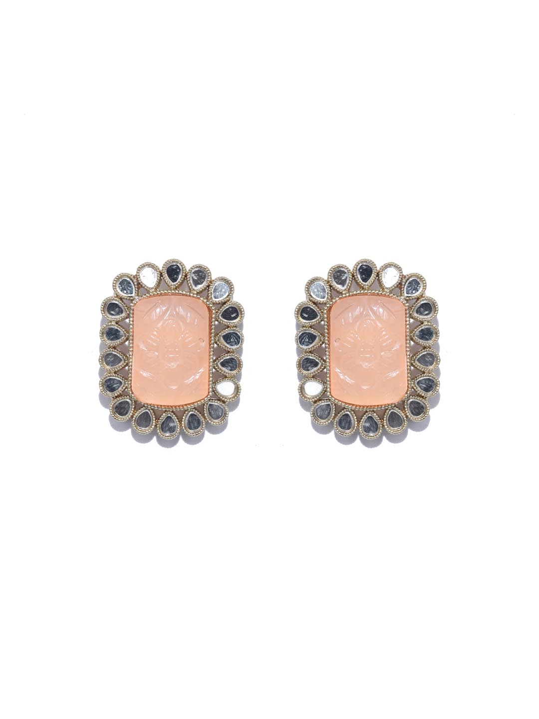 Orange Mirror Stones Gold Plated Stud Earring