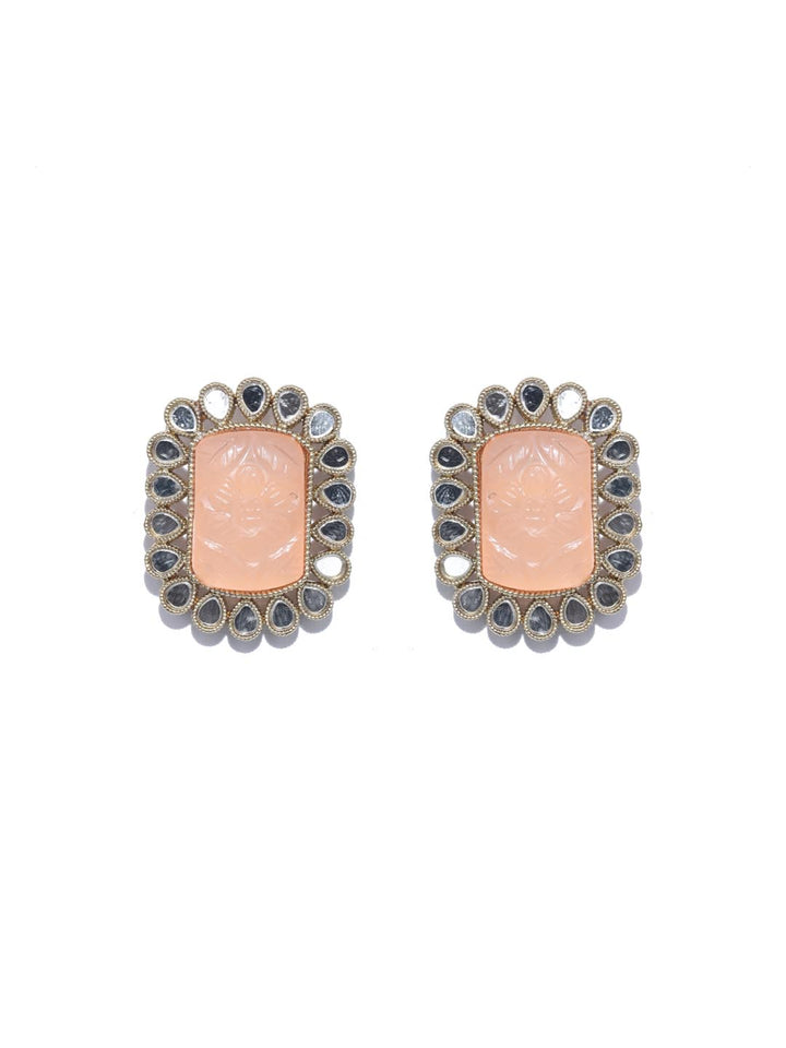 Orange Mirror Stones Gold Plated Stud Earring