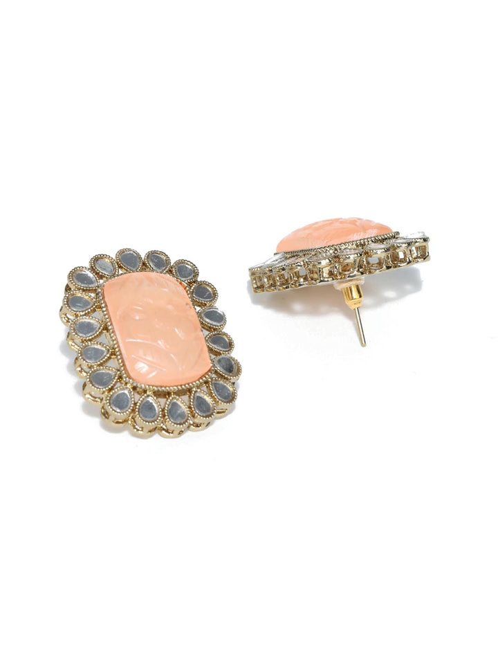 Orange Mirror Stones Gold Plated Stud Earring