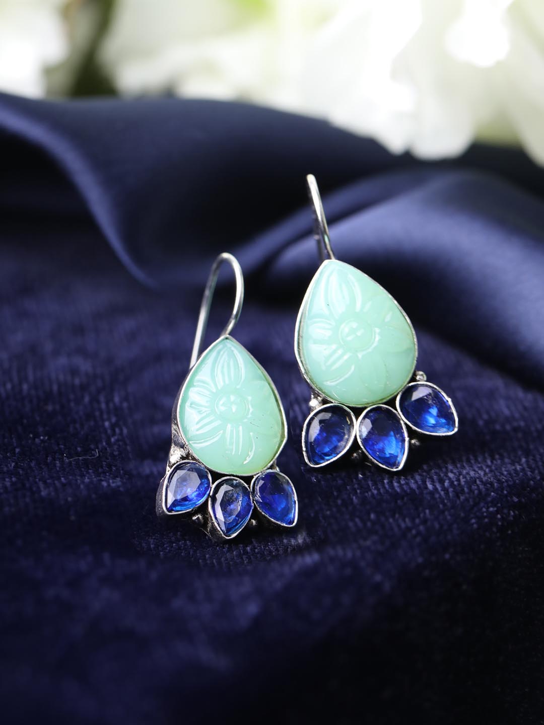 Blue Mint Green Stones Silver Plated Drop Earring
