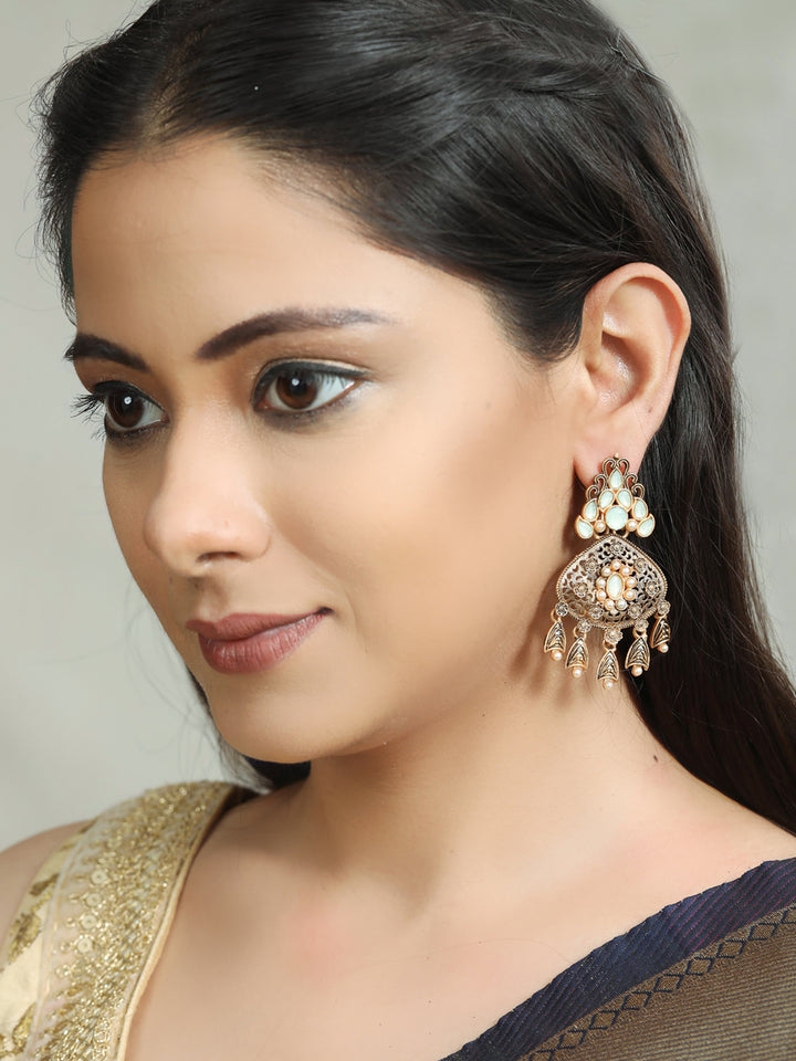 Mint Green Kundan Pearls Gold Plated Chandbali Earring