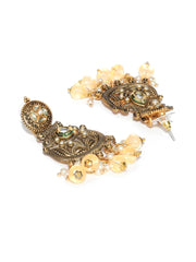 Orange Kundan Pearls Gold Plated Drop Earring