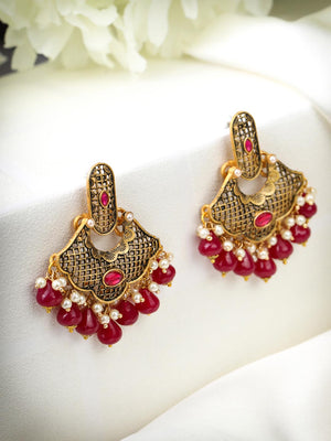 Magenta Kundan Pearls Gold Plated Chandbali Earring