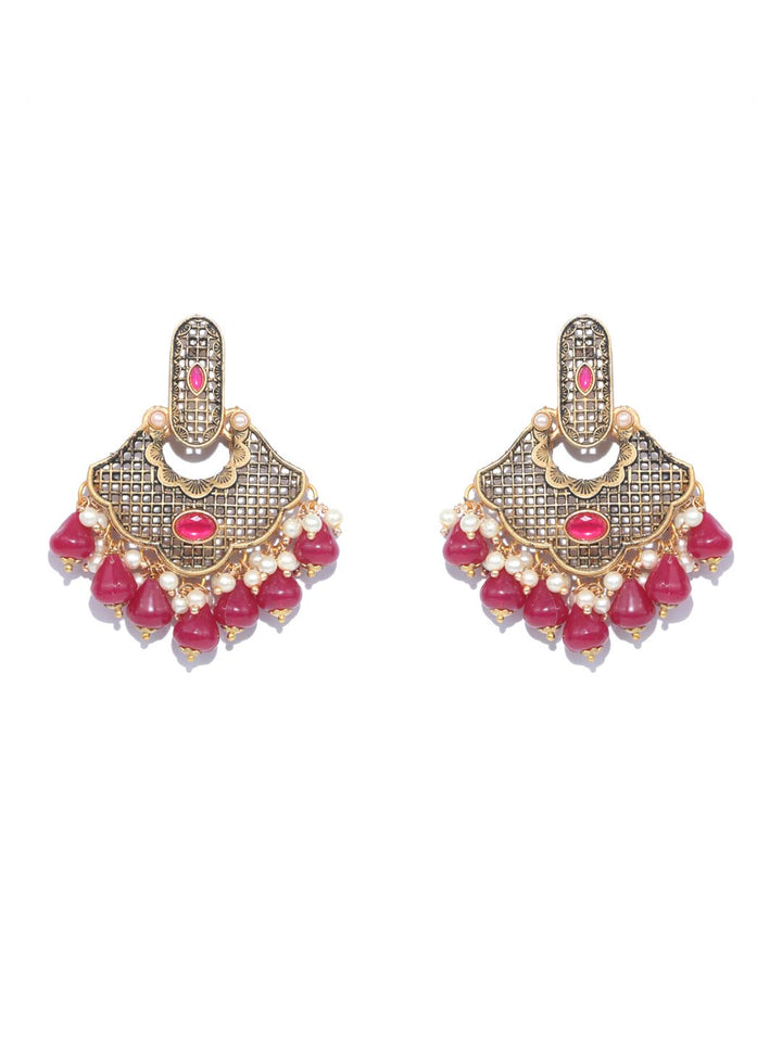 Magenta Kundan Pearls Gold Plated Chandbali Earring