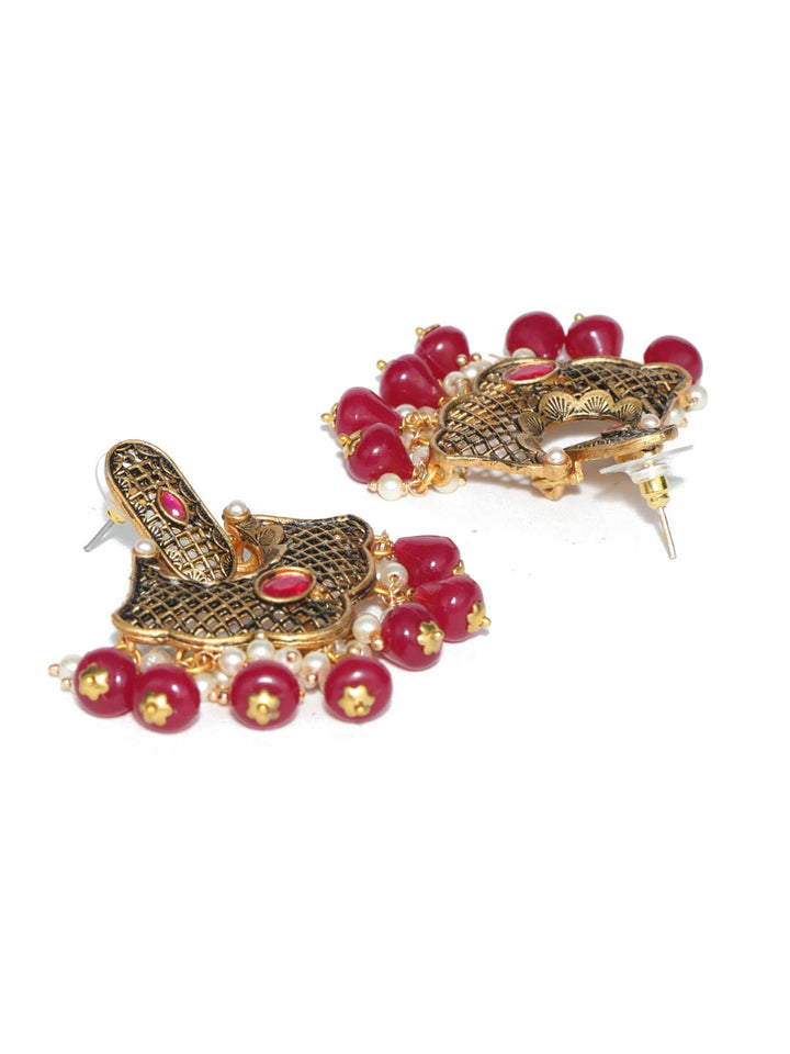 Magenta Kundan Pearls Gold Plated Chandbali Earring