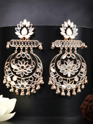 Mirror Studded Rose Gold Plated Chandbali Earring