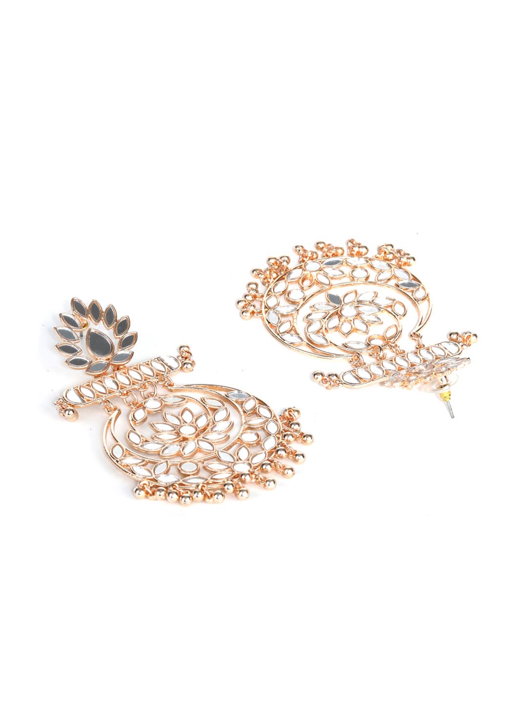 Mirror Studded Rose Gold Plated Chandbali Earring