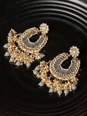 Oversized Grey Kundan Gold Plated Floral Drop Earring