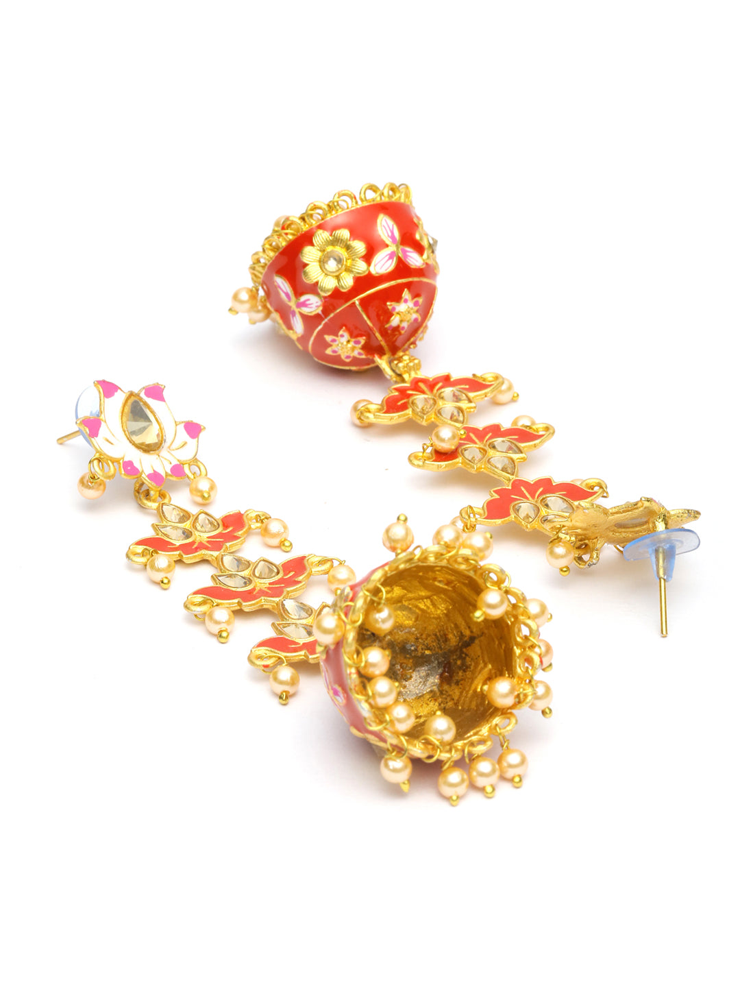 Red Gold Plated Meenakari Jhumka