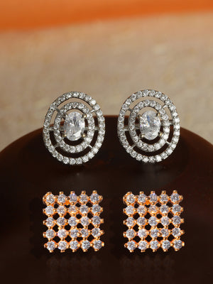 Silver Plated American Diamond Spherical Stud Earring