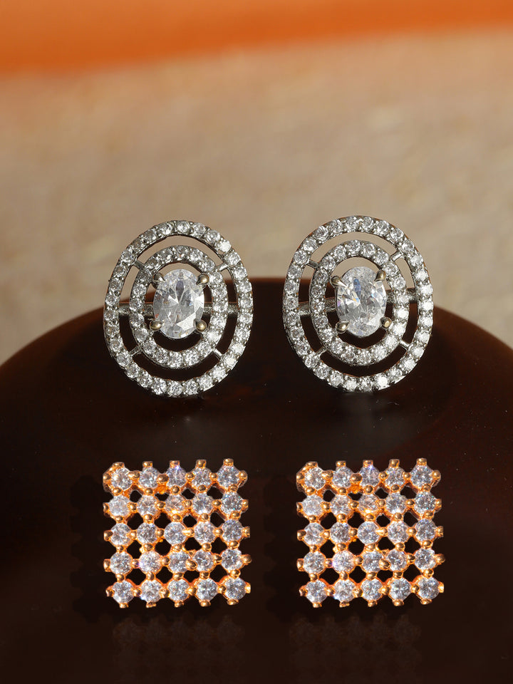 Silver Plated American Diamond Spherical Stud Earring