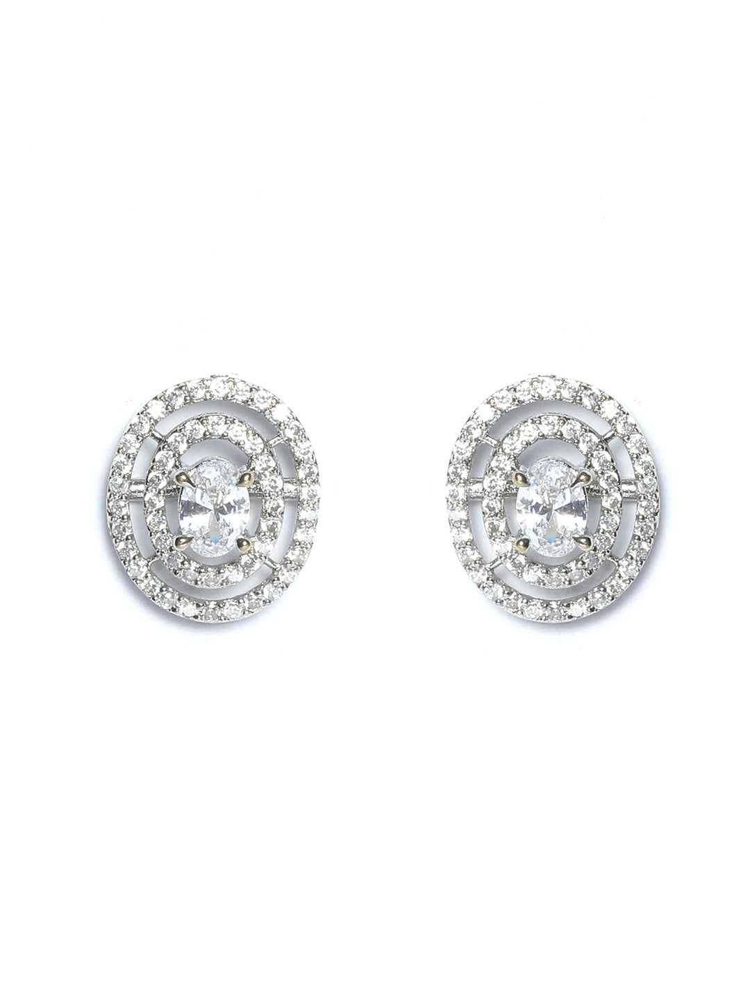 Silver Plated American Diamond Spherical Stud Earring