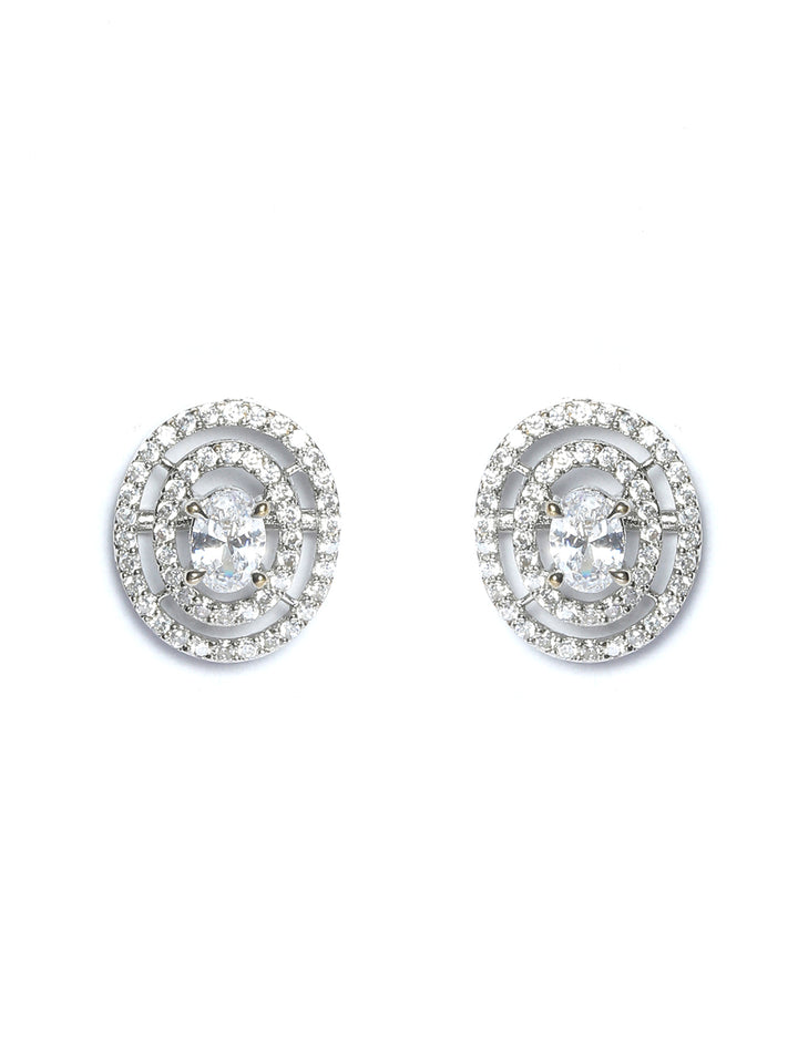 Silver Plated American Diamond Spherical Stud Earring