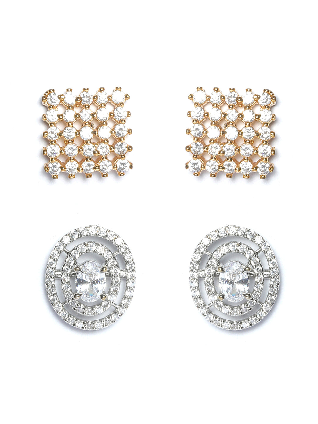 Silver Plated American Diamond Spherical Stud Earring