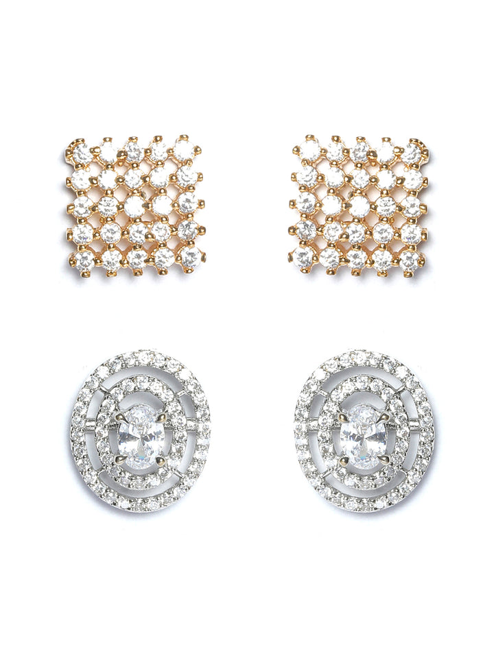 Silver Plated American Diamond Spherical Stud Earring