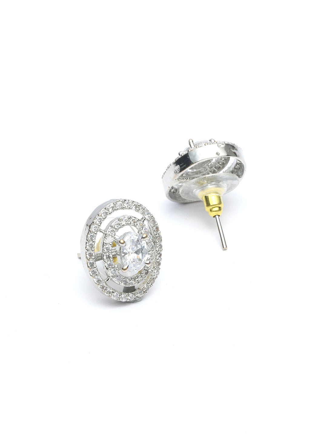 Silver Plated American Diamond Spherical Stud Earring