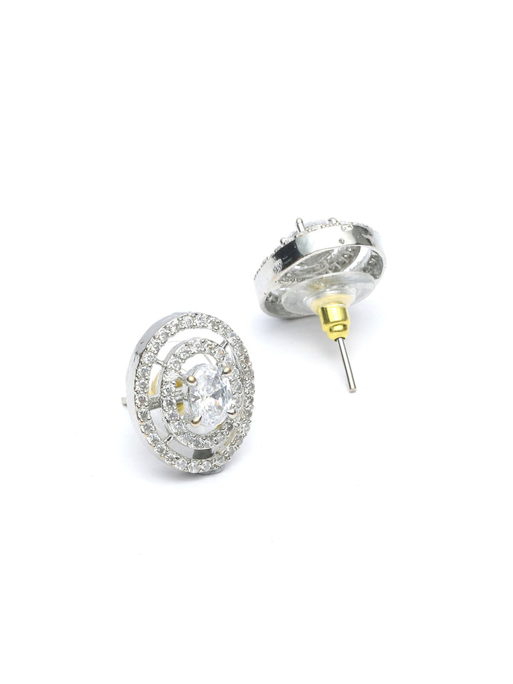 Silver Plated American Diamond Spherical Stud Earring