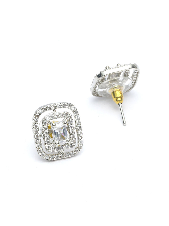 Silver Plated American Diamond Spherical Stud Earring