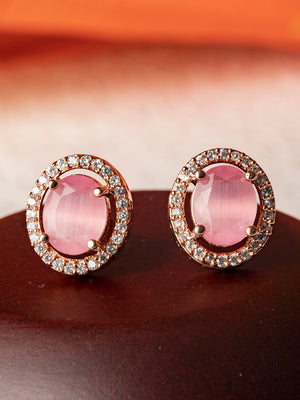 Pink American Diamond Rose Gold Plated Floral Stud Earring