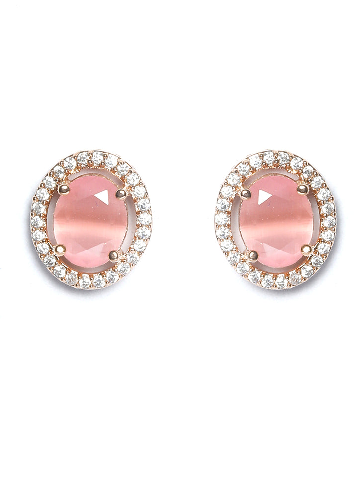 Pink American Diamond Rose Gold Plated Floral Stud Earring