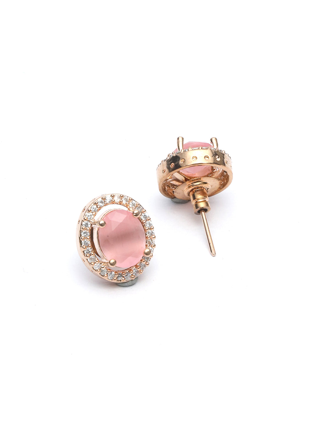 Pink American Diamond Rose Gold Plated Floral Stud Earring