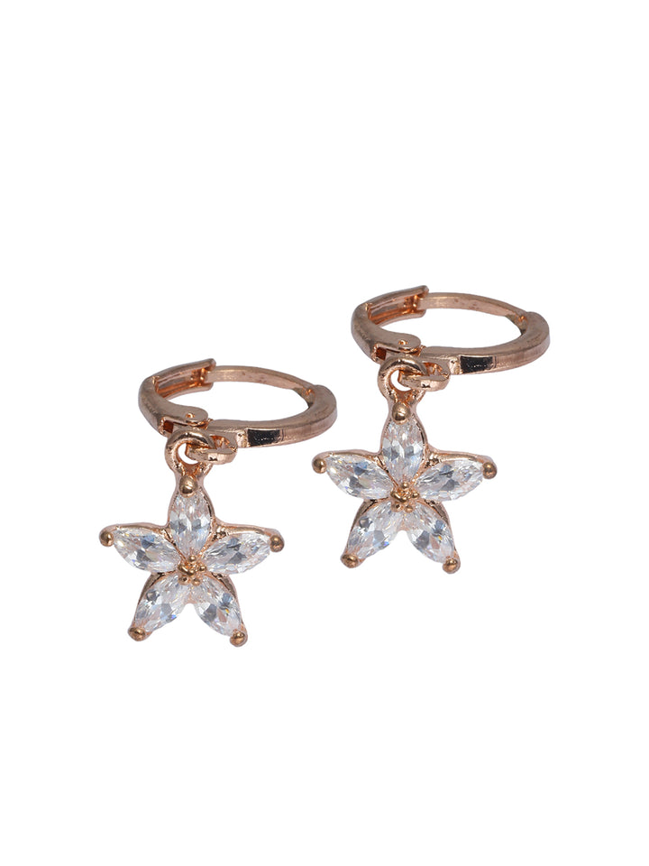 American Diamond Studded Rose Gold Floral Drop Earring
