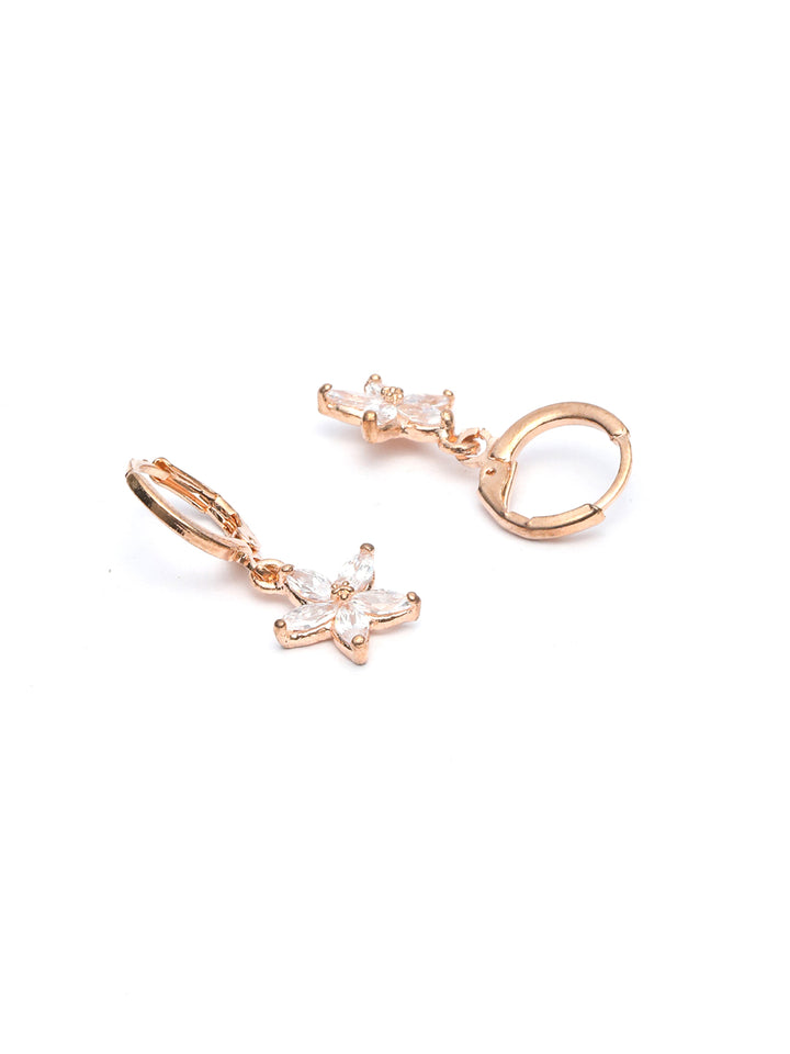 American Diamond Studded Rose Gold Floral Drop Earring