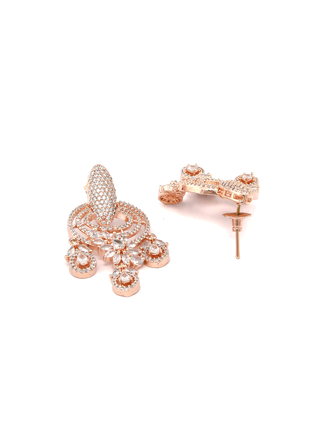 Elegant American Diamond Rose Gold Floral Drop Earring