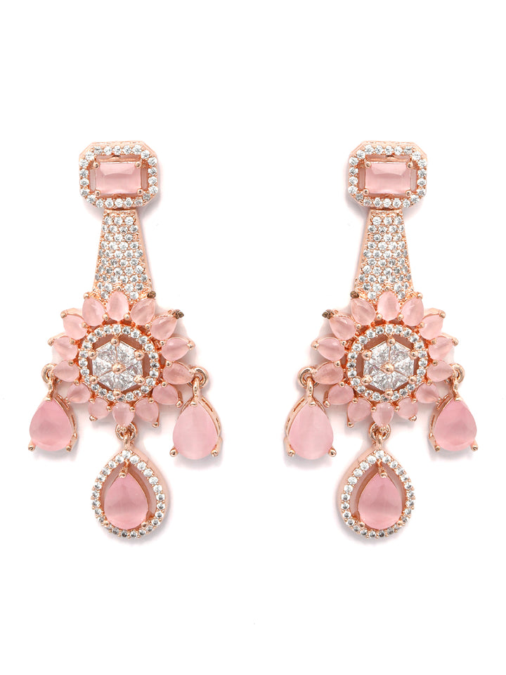 Contemporary Pink American Diamond Floral Studs