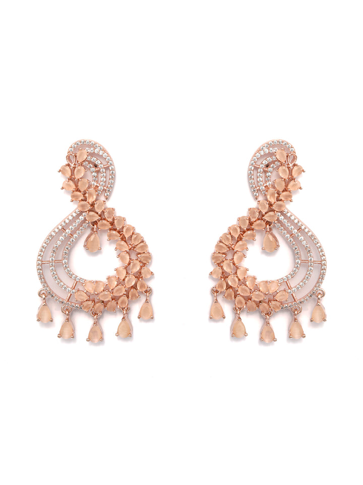 Contemporary Peach American Diamond Floral Drop Earrings