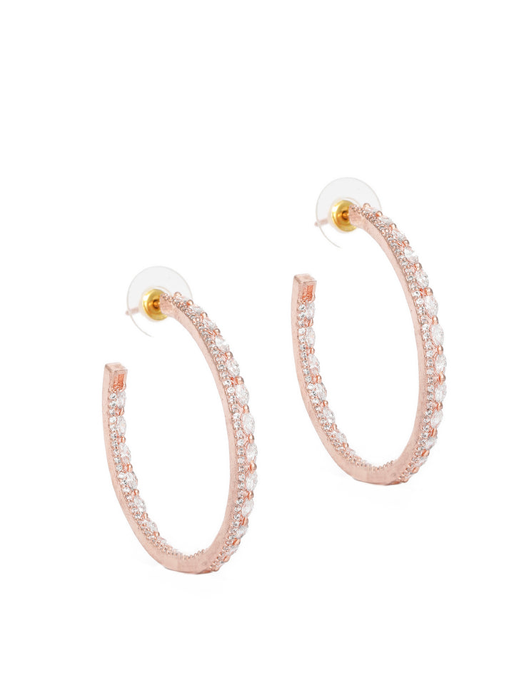 American Diamond Rose Gold Plated Floral Half Hoop Earrings