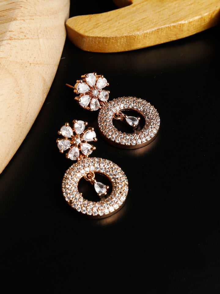 American Diamond Rose Gold Drop Earrings