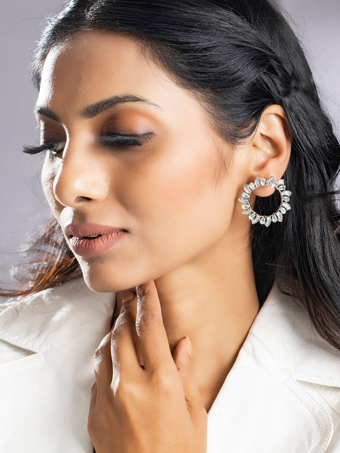 Contemporary Stone Studded Floral Studs