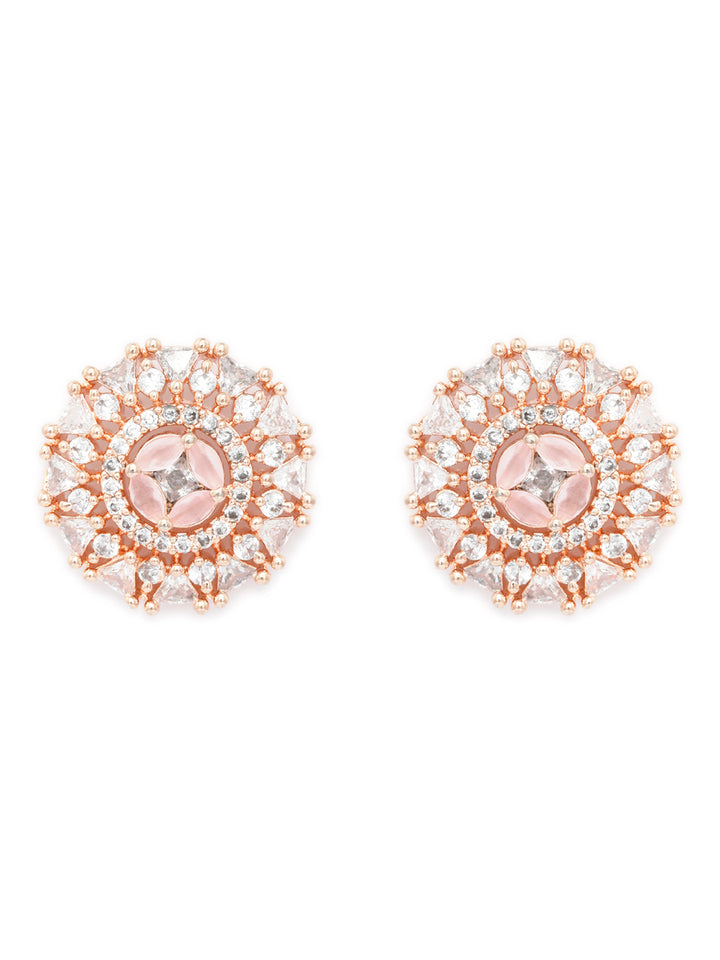 Pink Blooming Flower Rose Gold Studs